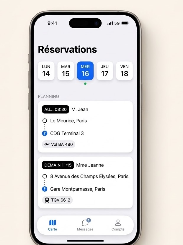 Planning des réservations directes sur le téléphone